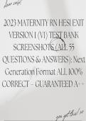2023 MATERNITY RN HESI EXIT VERSION 1 (V1) TEST BANK SCREENSHOTS (ALL 55 QUESTIONS & ANSWERS): Next Generation Format ALL 100% CORRECT – GUARANTEED A++ 
