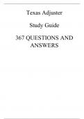 2022-2023 Texas Adjuster Study Guide 367 QUESTIONS AND ANSWERS