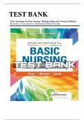 Test Bank for Davis Advantage for Basic Nursing: Thinking, Doing, and Caring 3rd Edition by Treas Chapter 1-41|Complete Guide A+