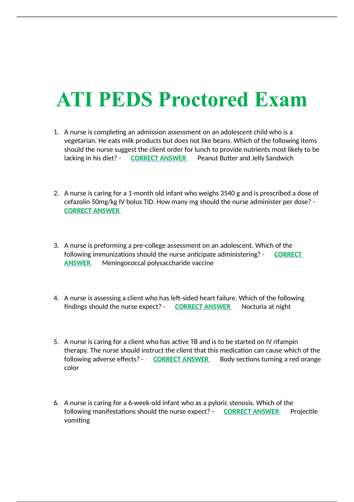 ATI PEDS Proctored Exam 2023/2024 Stuvia US