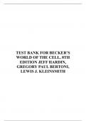 TesT Bank for Becker’s World of the Cell, 8th Edition, Jeff Hardin, Madison Gregory Paul Bertoni, Lewis J. Kleinsmith