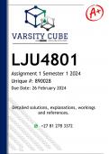 LJU4801 Assignment 1 (QUIZ) Semester 1 2024 - DISTINCTION GUARANTEED