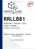 RRLLB81 Assignment 1 (DETAILED ANSWERS) Semester 1 2024 - DISTINCTION GUARANTEED