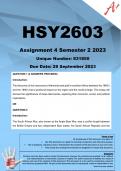 HSY2603 Assignment 4 (Q1 & Q2 COMPLETE ANSWERS) Semester 2 2023 (831850)