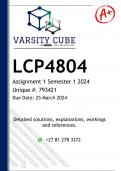 LCP4804 Assignment 1 (DETAILED ANSWERS) Semester 1 2024 - DISTINCTION GUARANTEED