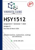 HSY1512 Assignment 1 (DETAILED ANSWERS) Semester 1 2024  - DISTINCTION GUARANTEED