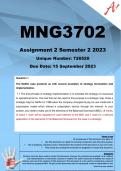 MNG3702 Assignment 2 (COMPLETE ANSWERS) Semester 2 2023 (726520) - DUE 15 September  2023