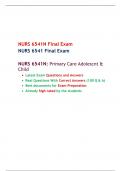 NURS 6541 Final Exam (Version 2)-NURS 6541/ NURS 6541N-Primary Care Adolescnt & Child, Walden University.