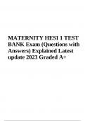 MATERNITY HESI 1 TEST BANK Exam - Questions with Answers, Latest Update 2023 Graded A+