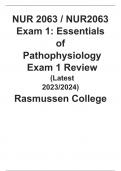 NUR 2063 &sol; NUR2063 Exam 1&colon; Essentials of Pathophysiology Exam 1 Review &lpar;Latest 2023&sol;2024&rpar;  Rasmussen College