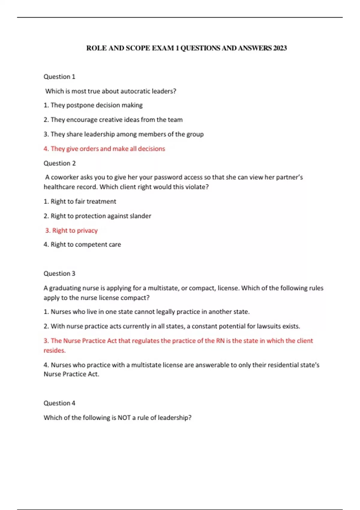 ROLE AND SCOPE EXAM 1 QUESTIONS AND ANSWERS 2023 - PN2 - Stuvia US
