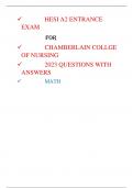  HESI A2 ENTRANCE  EXAM  FOR  CHAMBERLAIN COLLGE  OF NURSING   2023 QUESTIONS WITH  ANSWERS  MATH