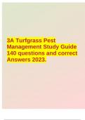 3A Turfgrass Pest Management Study Guide 140 questions and correct Answers 2023.
