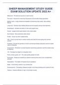 SHEEP MANAGEMENT STUDY GUIDE EXAM SOLUTION UPDATE 2023 A&plus;