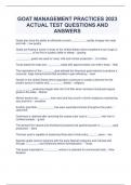 GOAT MANAGEMENT PRACTICES 2023 ACTUAL TEST QUESTIONS AND ANSWERS