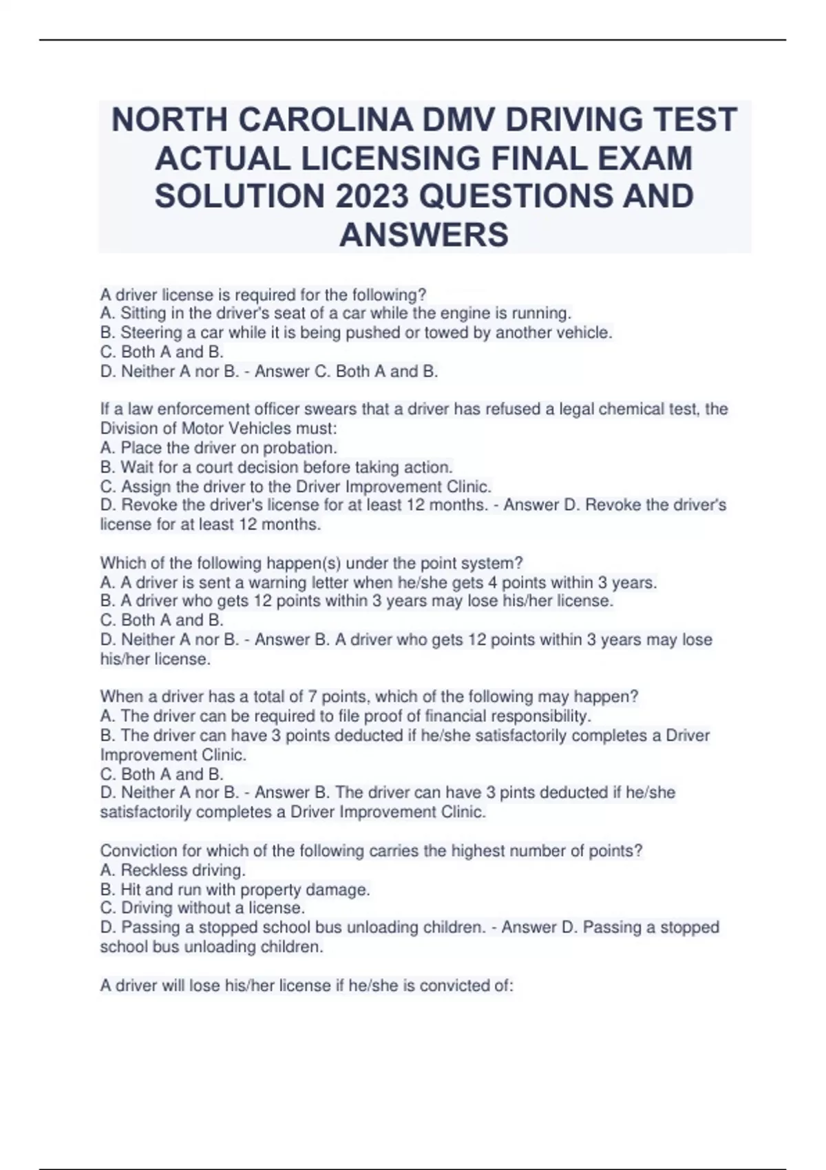 115 Question and Answers DMV Test (Latest 2022/2023) Download to Score A, Exams Engineering