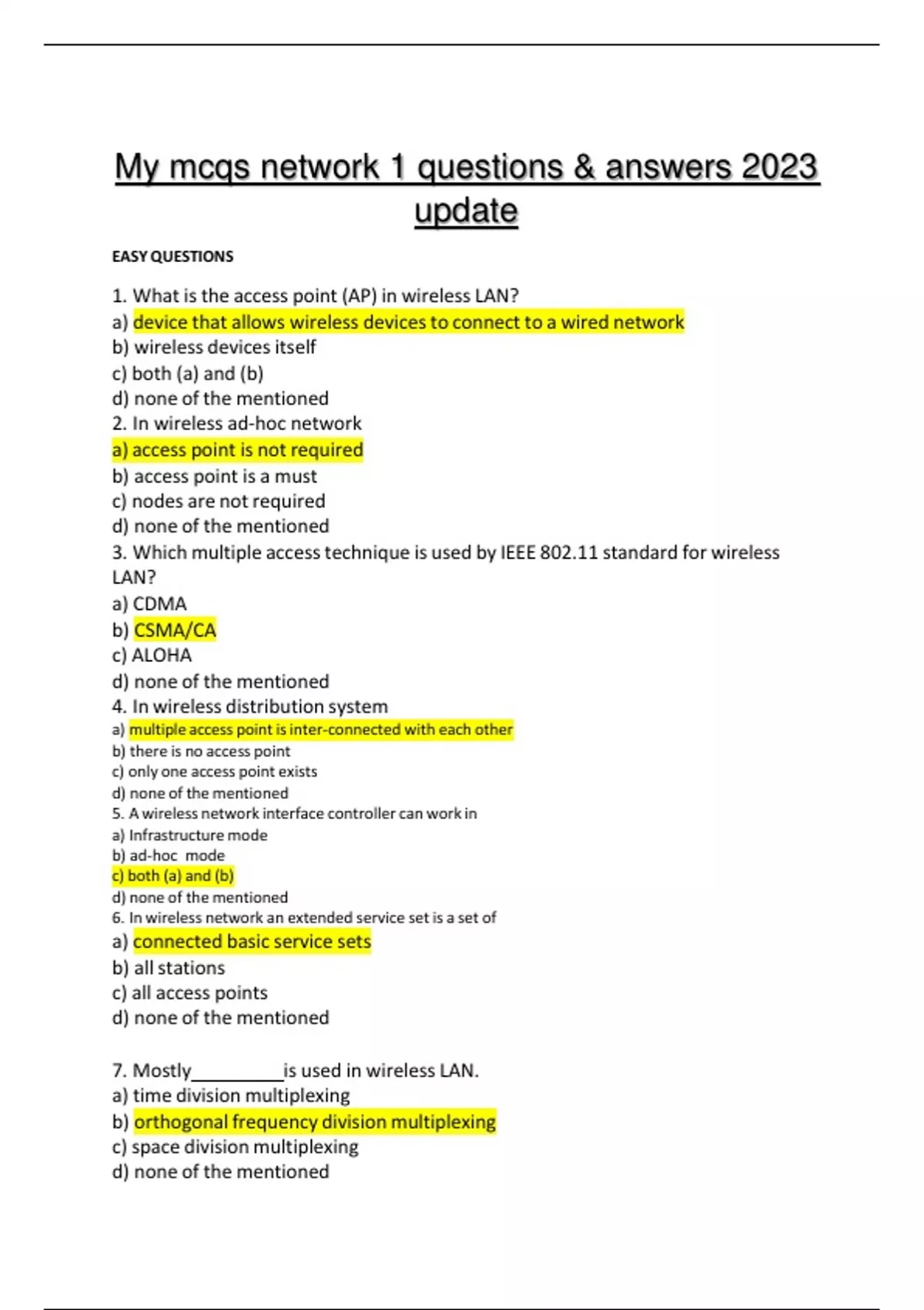 My mcqs network 1 questions & answers 2023 update My mcqs network 1