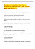 Fundamentals of Nursing Exam 1 Questions and answers. 100% proven pass rate. Rated A+
