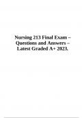 NURS 213 Final Exam – Questions and Answers – Latest Graded A+ 2023.