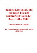 Business Law Today, The Essentials Text and Summarized Cases, 13e Roger LeRoy Miller (Solution Manual)