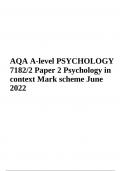 AQA AS PSYCHOLOGY 71821/2 Paper 2 Psychology in context Mark scheme June 2022