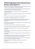 TDLR Esthetics Laws and Regulations Exam With Complete Solutions 2023&comma; TDLR Esthetics Prep Exam Questions and Answers 2023 &lpar;VERIFIED&rpar;&comma; TDLR Esthetics Written Exam with 100&percnt; Correct Answers 2023&comma; TDLR Esthetician State Board Exam Review 2023 Rated A&plus; & TDL
