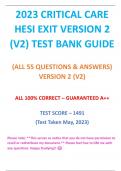 2023 CRITICAL CARE HESI EXIT VERSION 2 (V2) TEST BANK GUIDE - Next Gen Format - A: All Questions & Answers - Guaranteed A++ 
