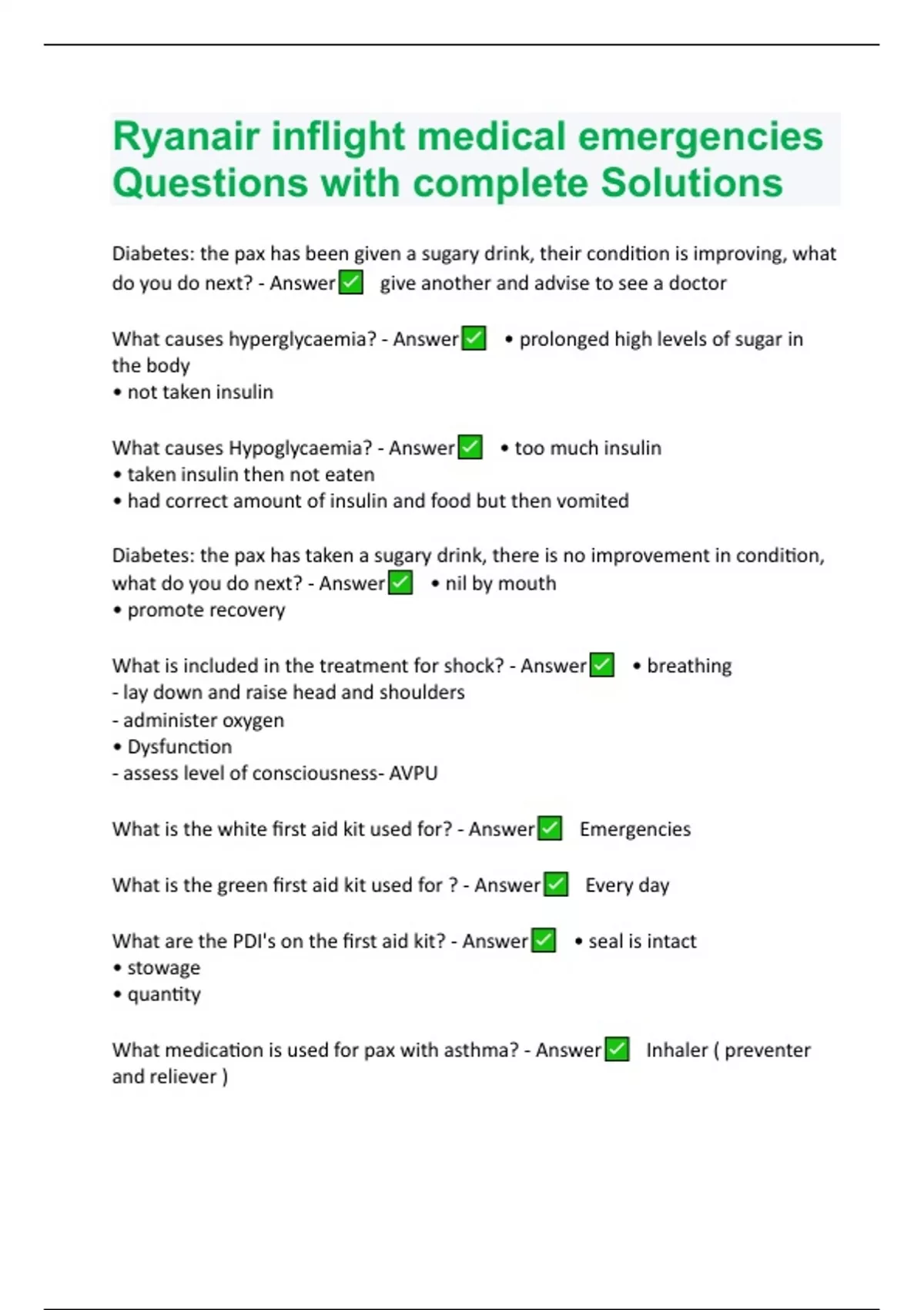 Ryanair inflight medical emergencies Questions with complete Solutions Ryanair Stuvia US