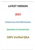 Critical Care Exit HESI Review (LATEST VERSION 2023) Questions in Actual Exam 100% Verified Q&A