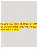 Baylor Bio 1106 Midterm EXAM 57 QUESTIONS AND VERIFIED ANSWERS 2023.
