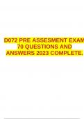 D072 PRE ASSESMENT EXAM 70 QUESTIONS AND ANSWERS 2023 COMPLETE