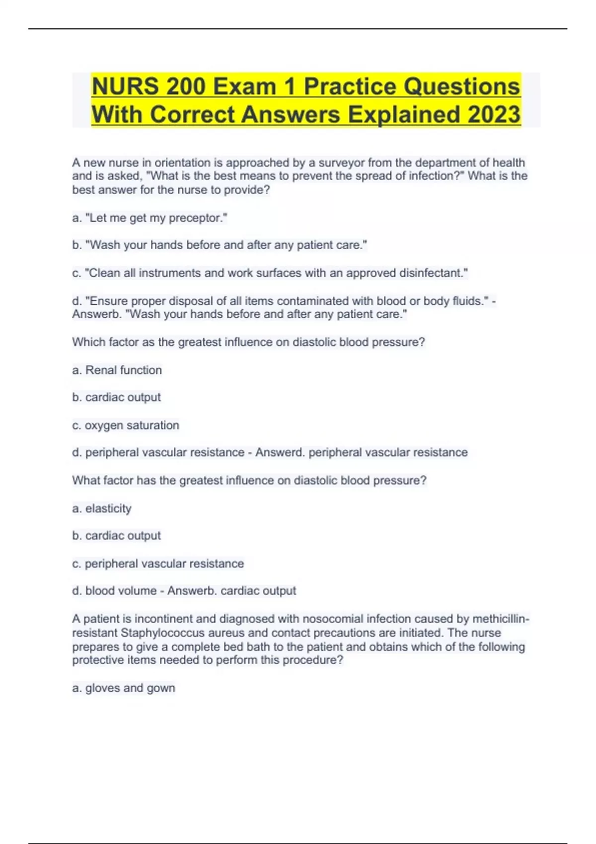 NURS 200 Exam 1 Practice Questions With Correct Answers Explained 2023 ...