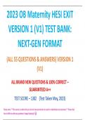 2023 OB Maternity HESI EXIT VERSION 1 (V1) TEST BANK: NEXTGEN FORMAT (ALL 55 QUESTIONS & ANSWERS) - ALL BRAND NEW QUESTIONS & 100% CORRECT – GUARANTEED A++