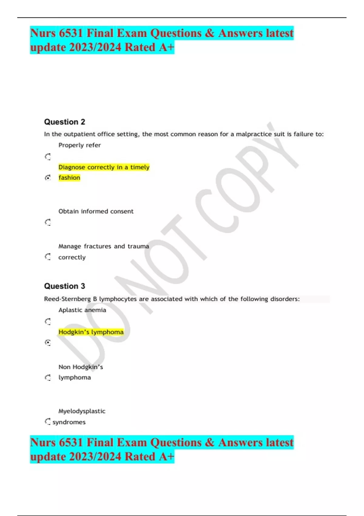 Nurs 6531 Final Exam Questions & Answers latest update 2023/2024 Rated ...
