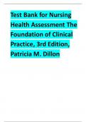 Test Bank for Nursing Health Assessment The Foundation of Clinical Practice, 3rd Edition, Patricia M. Dillon.