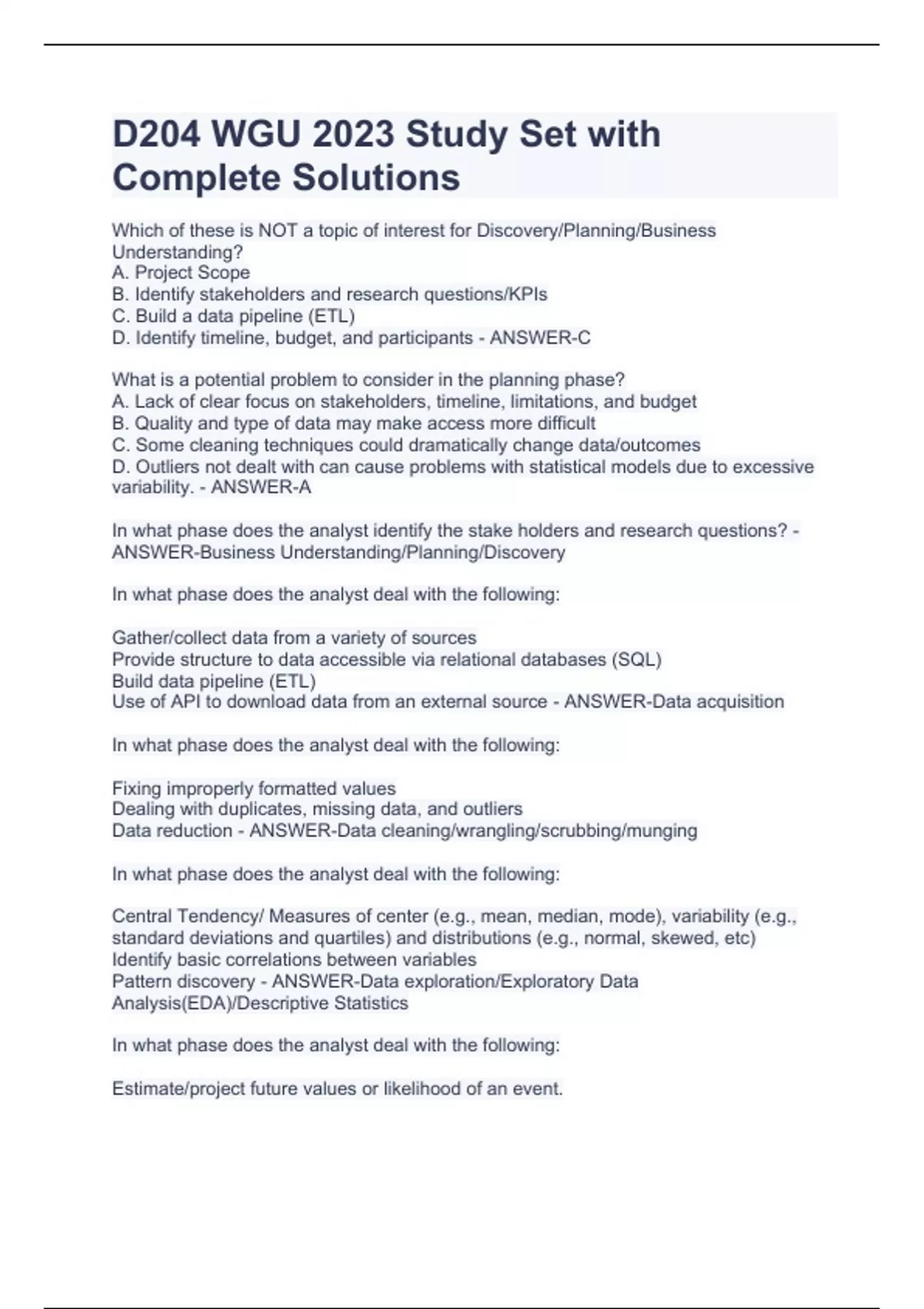 D204 WGU 2023 Study Set with Complete Solutions - D204 WGU - Stuvia US