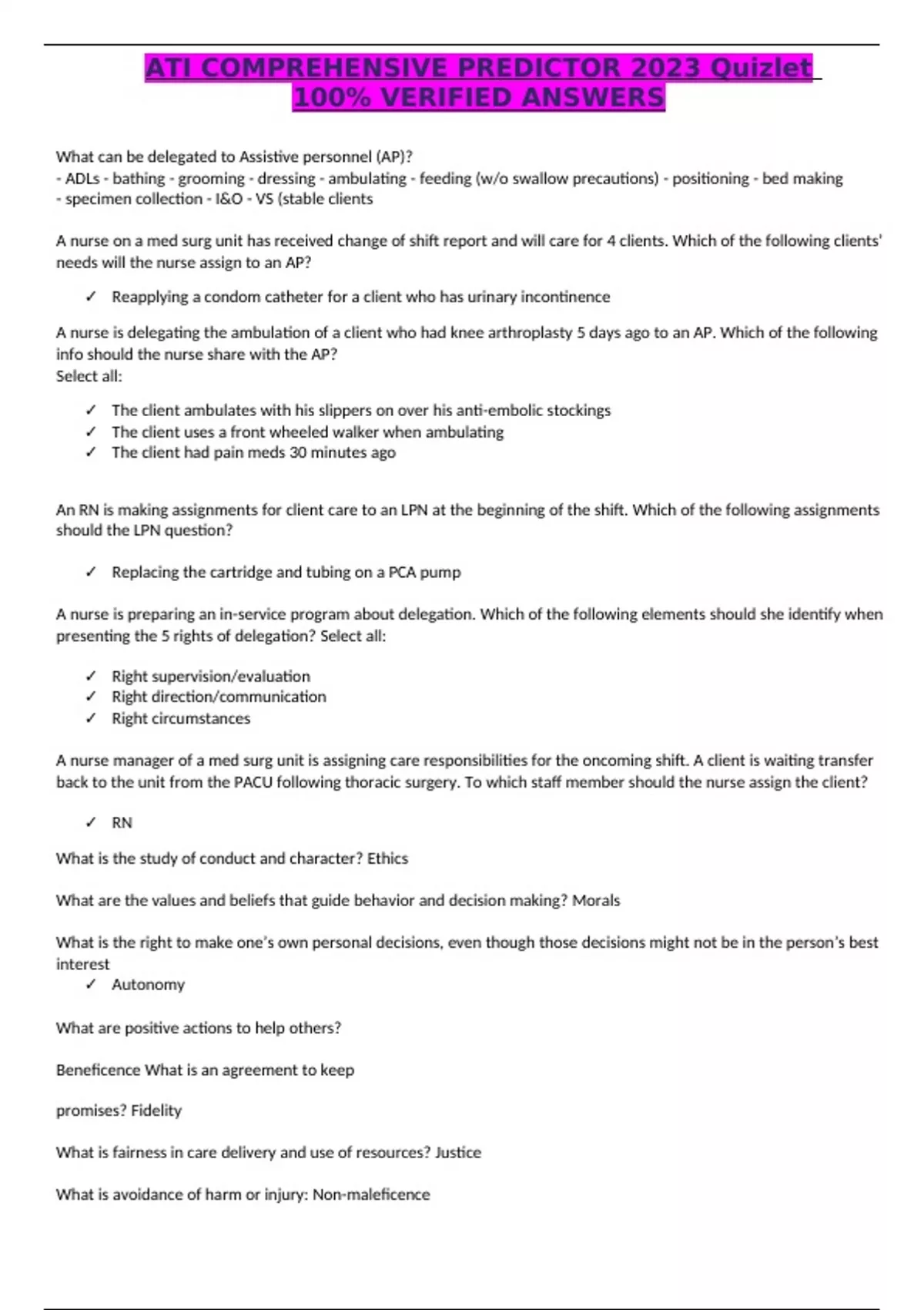 ATI comprehensive predictor 2023 Quizlet 100% VERIFIED ANSWERS 