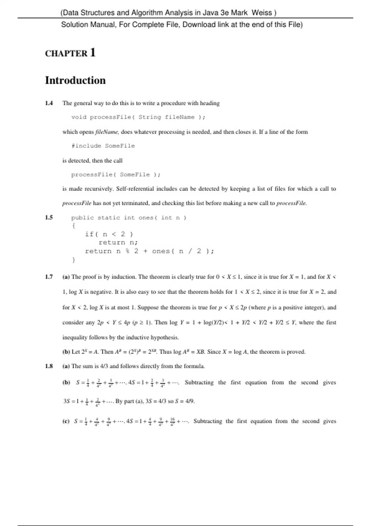 Data Structures and Algorithm Analysis in Java 3e Mark Weiss (Solution ...