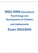  WGU D094 Educational Psychology and Development of Children and Adolescents  Exam 2023/2024 