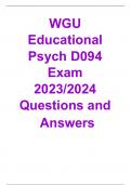 WGU Educational Psych D094 Exam 2023-2024 Questions and Answers