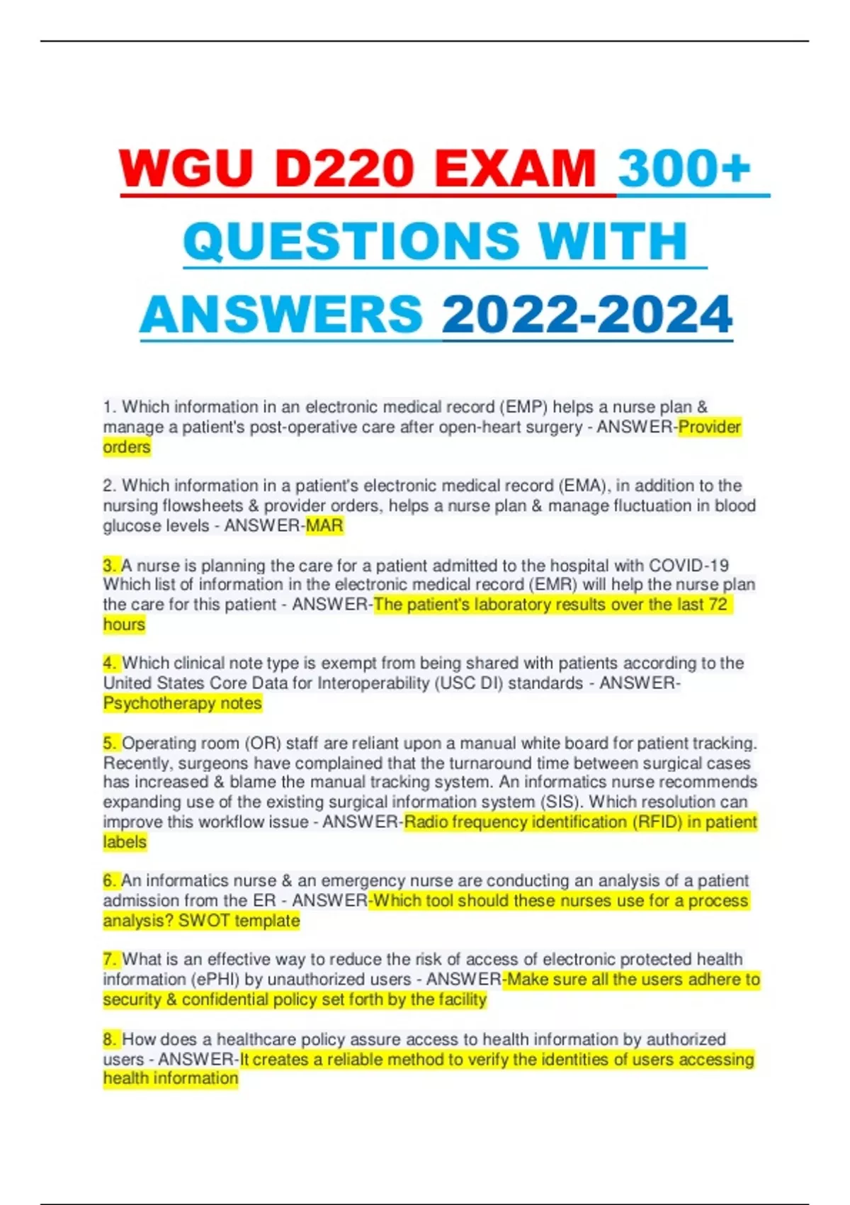 WGU D220 EXAM 300+ QUESTIONS WITH ANSWERS - WGU D220 - Stuvia US