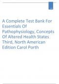 A Complete Test Bank For Essentials Of Pathophysiology, Concepts Of Altered Health States Third, North American Edition Carol Porth
