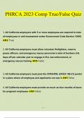 PHRCA 2023 Comp True&sol;False Quiz &lpar;Verified Answers&rpar;