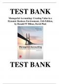Test Bank for Managerial Accounting Creating Value in a Dynamic Business Environment, 11th Edition, by Ronald W Hilton,