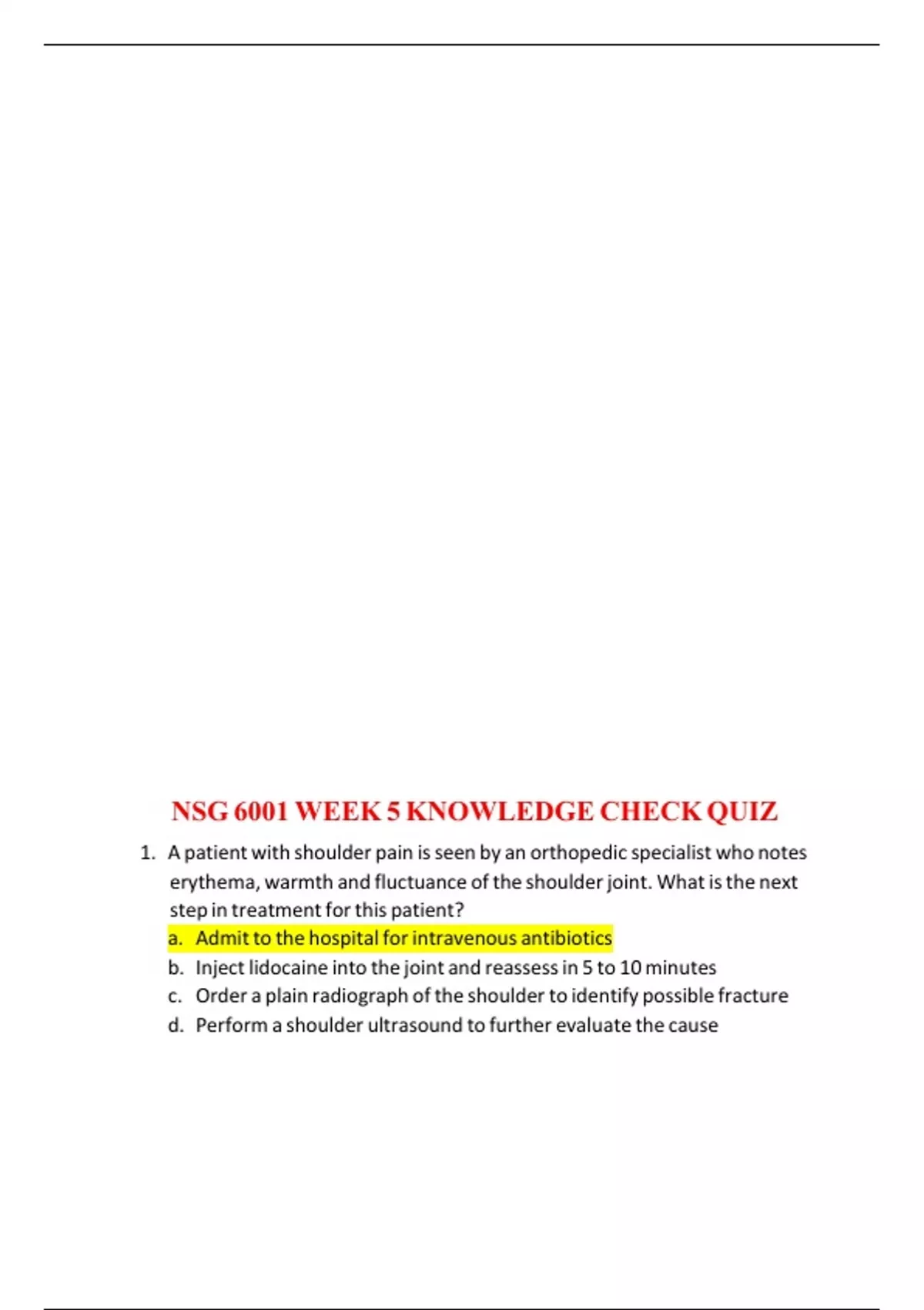 NSG 6001 WEEK 5 KNOWLEDGE CHECK QUIZ - NSG 6001 - Stuvia US