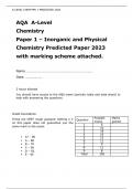 AQA  A-Level Chemistry  Paper 1 – Inorganic and Physical Chemistry Predicted Paper 2023 with marking scheme attached.