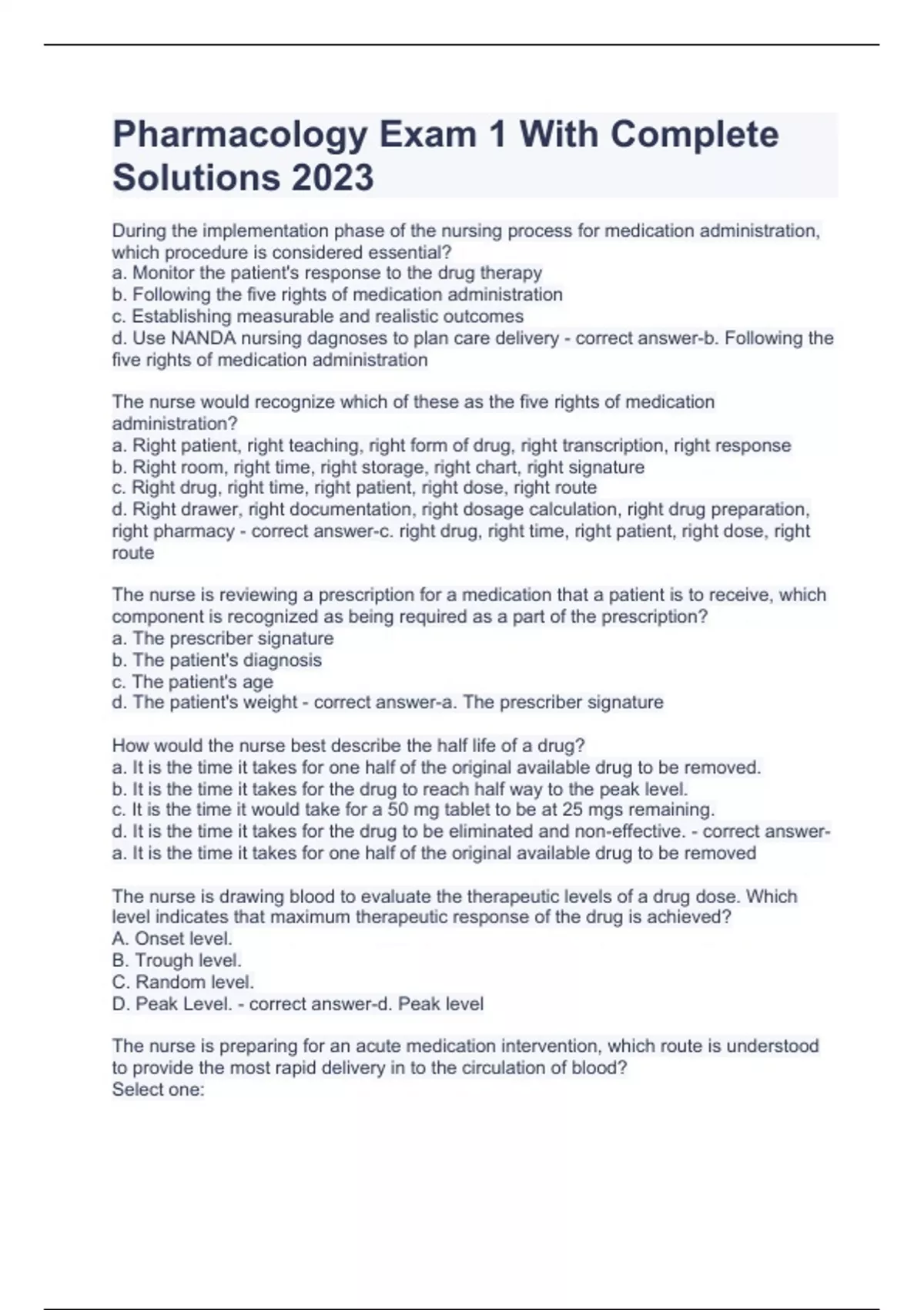 Pharmacology Exam 1 With Complete Solutions 2023 - Nursing pharmacology ...