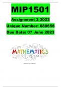 MIP1501 ASSIGNMENT 2(689656) DUE DATE 7 JUNE 2023 DETAILED CALCULATIONS WITH EXAMPLES