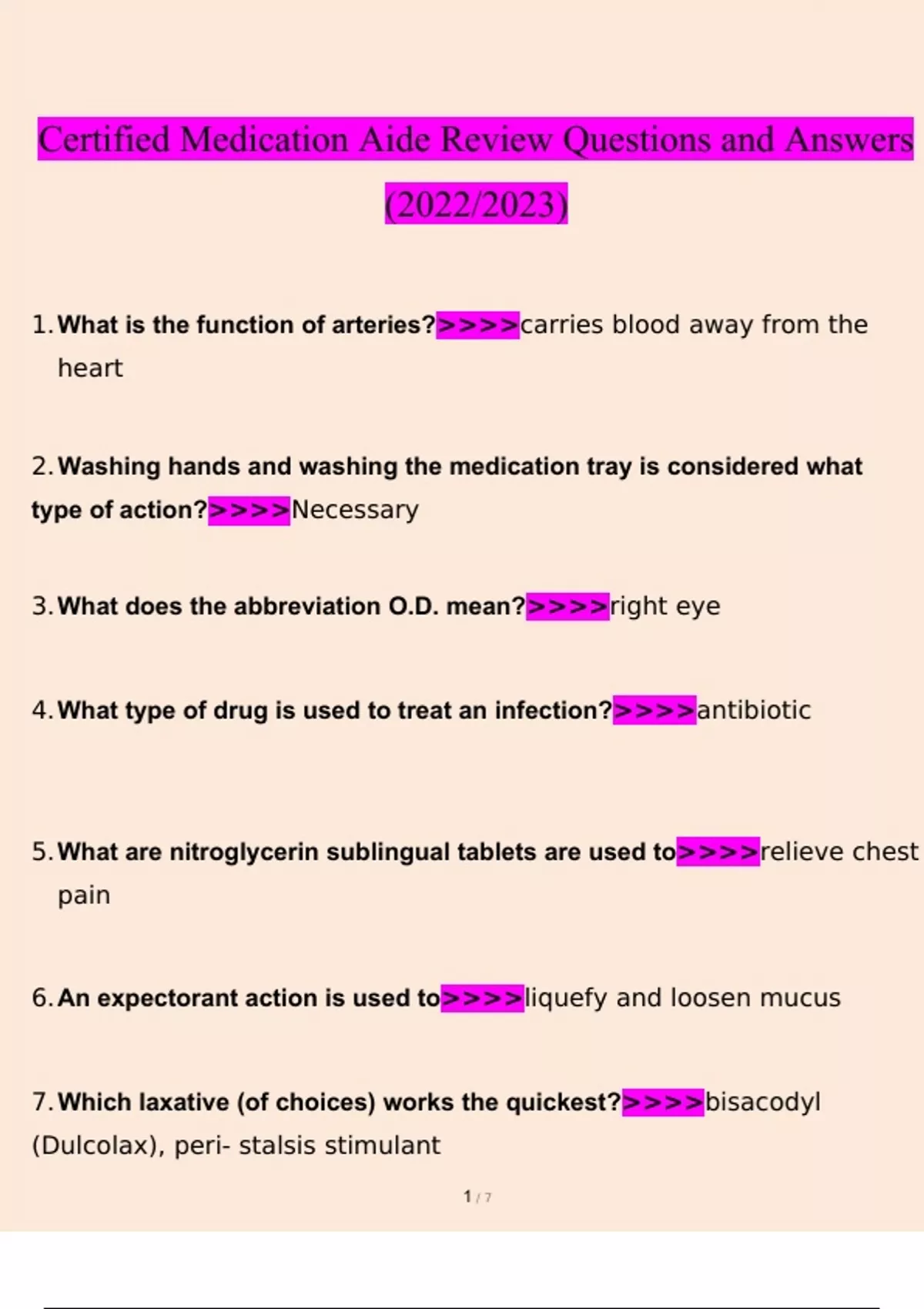 Certified Medication Aide Review questions and answers(2023) (verified