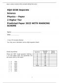 AQA GCSE Separate Science  Physics – Paper 2 Higher Tier Predicted Paper 2023 WITH MARKING SCHEME